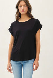 Dressy Crew Neck With Capped Sleeve- Available in Black & Natural