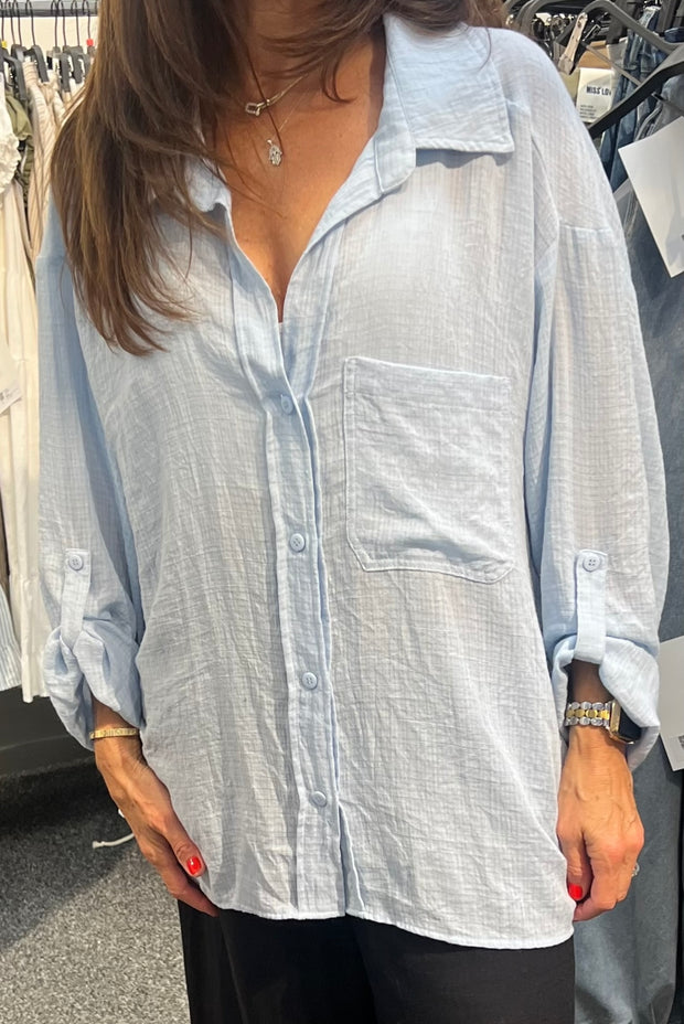 Oversized Light Weight Button Down Shirt- Available in Baby Blue or White