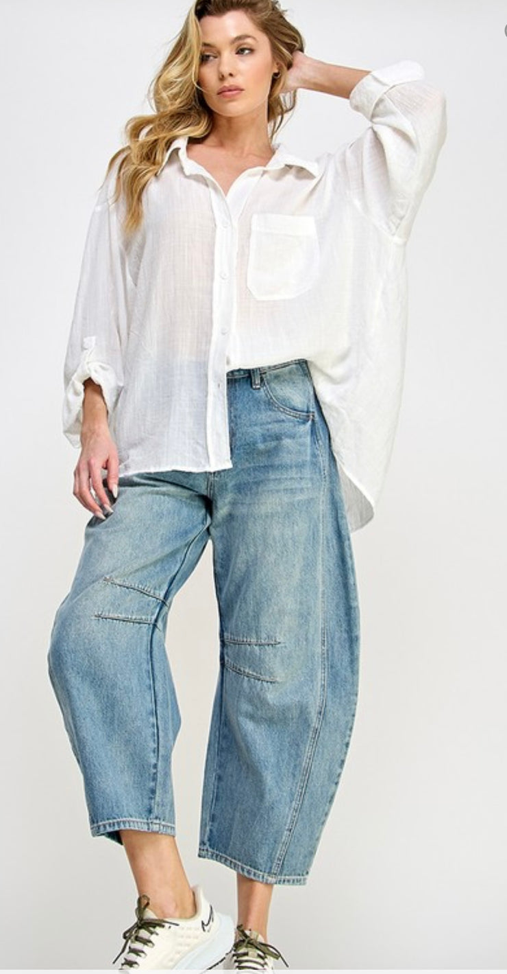 Oversized Light Weight Button Down Shirt- Available in Baby Blue or White