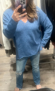 Denim Blue Soft V Neck Sweater