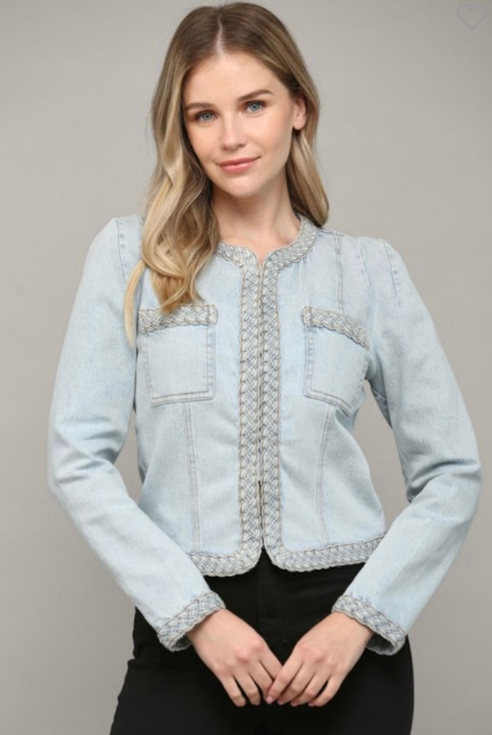 Light Denim Braided Trim Jacket