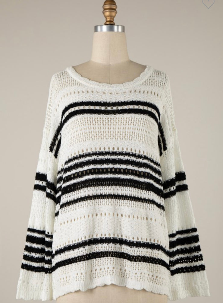 Black/White Crochet Striped Top