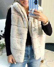 Oatmeal Fur Zip Up Vest