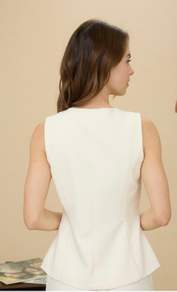 Ivory Split Front Button Down Long Vest Top- Also Comes In Brown