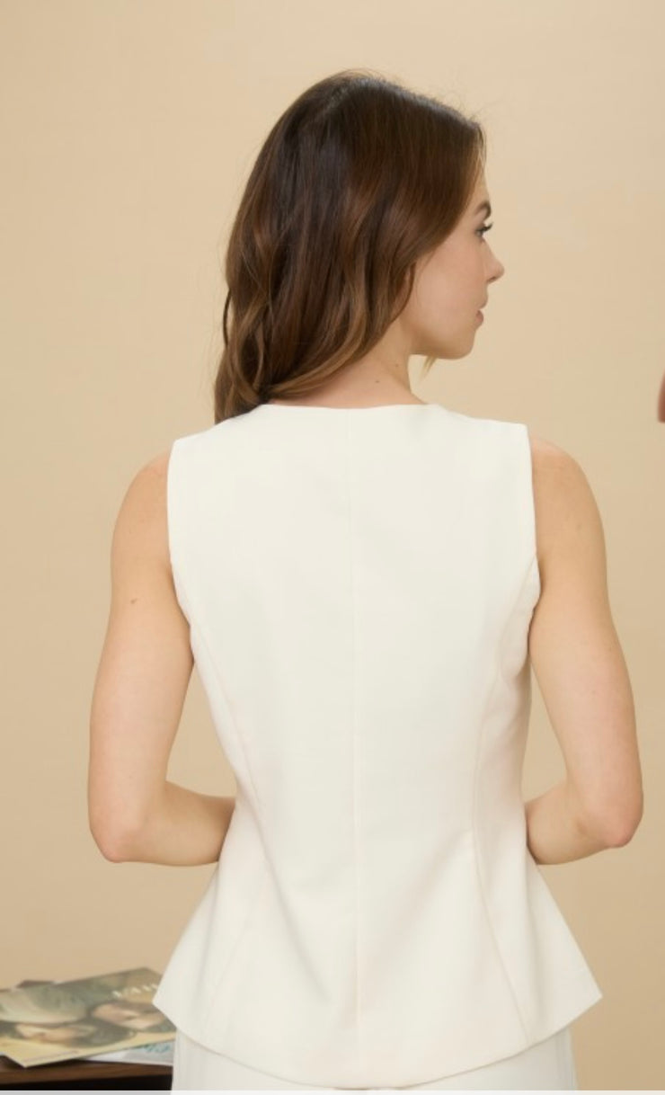 Ivory Split Front Button Down Long Vest Top- Also Comes In Brown