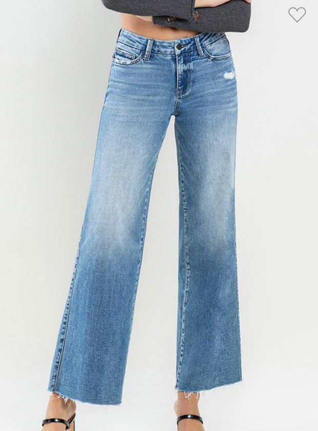 Mid Rise Wide Leg Jeans- No Rips or Distressing