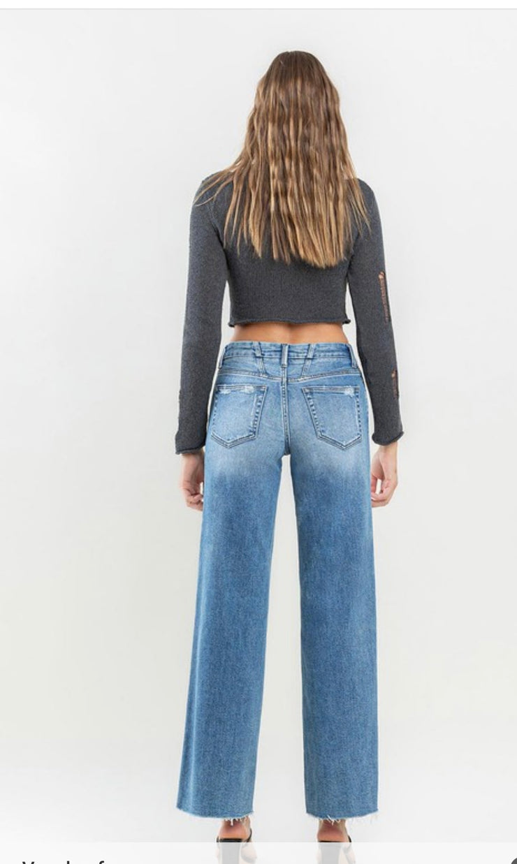 Mid Rise Wide Leg Jeans- No Rips or Distressing