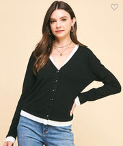 Black V Neck Button Down Woven Top