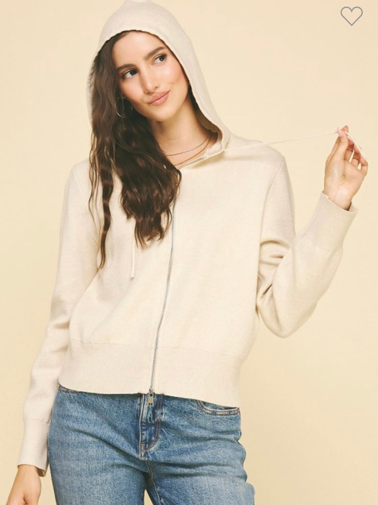 Ivory Soft Zip Up Hoodie Cardigan