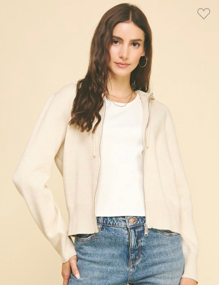 Ivory Soft Zip Up Hoodie Cardigan