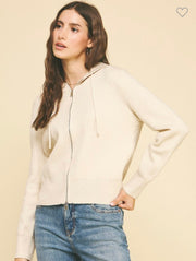 Ivory Soft Zip Up Hoodie Cardigan