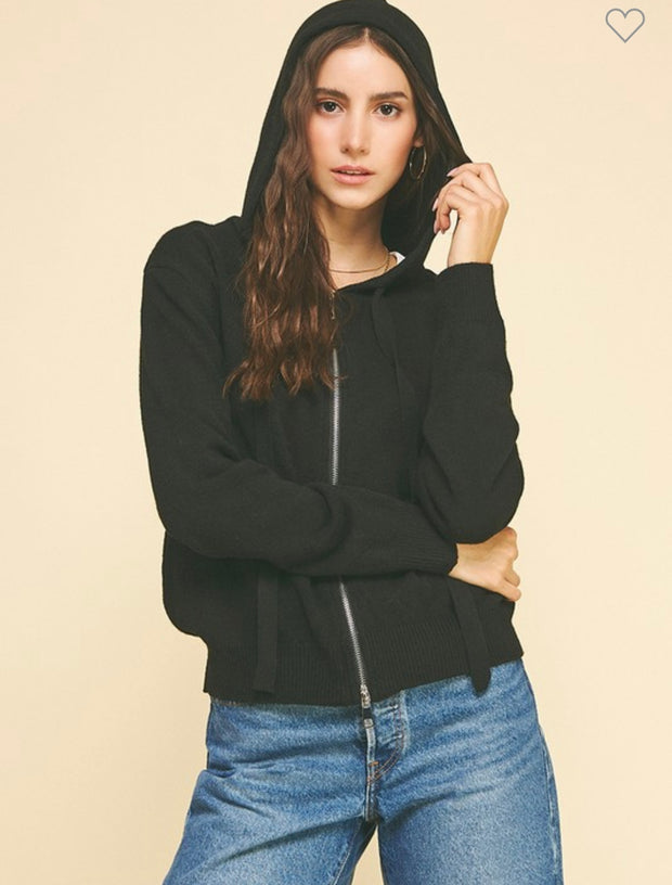 Black Zip Up Hoodie Cardigan Sweater