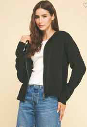 Black Zip Up Hoodie Cardigan Sweater