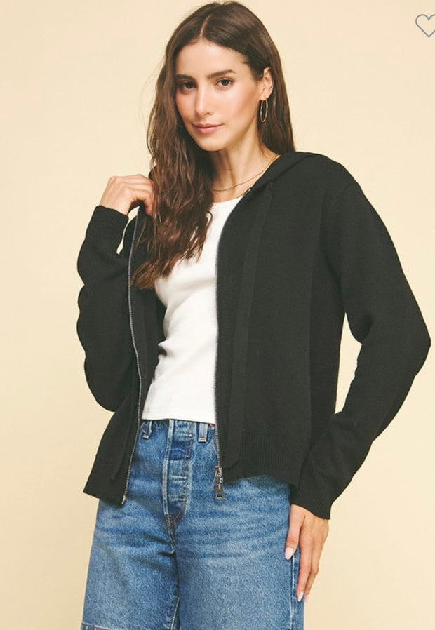 Black Zip Up Hoodie Cardigan Sweater