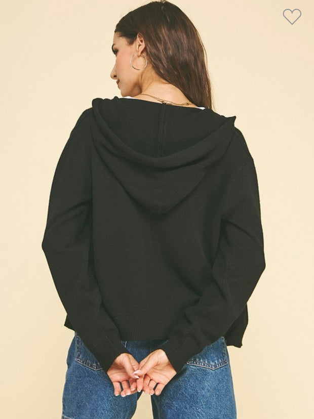 Black Zip Up Hoodie Cardigan Sweater