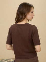 Brown Short Sleeve Button Down Knit Cardigan Sweater- Also Available in Black