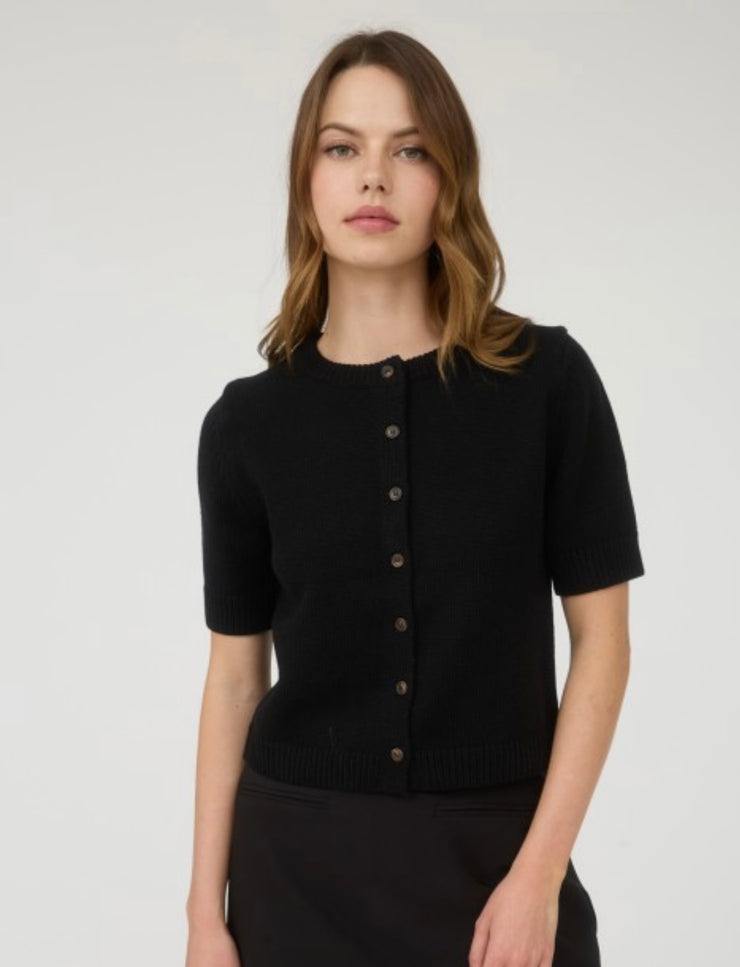 Black Short Sleeve Button Down Knit Cardigan Sweater- Also Available in Brown
