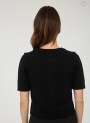 Black Short Sleeve Button Down Knit Cardigan Sweater- Also Available in Brown
