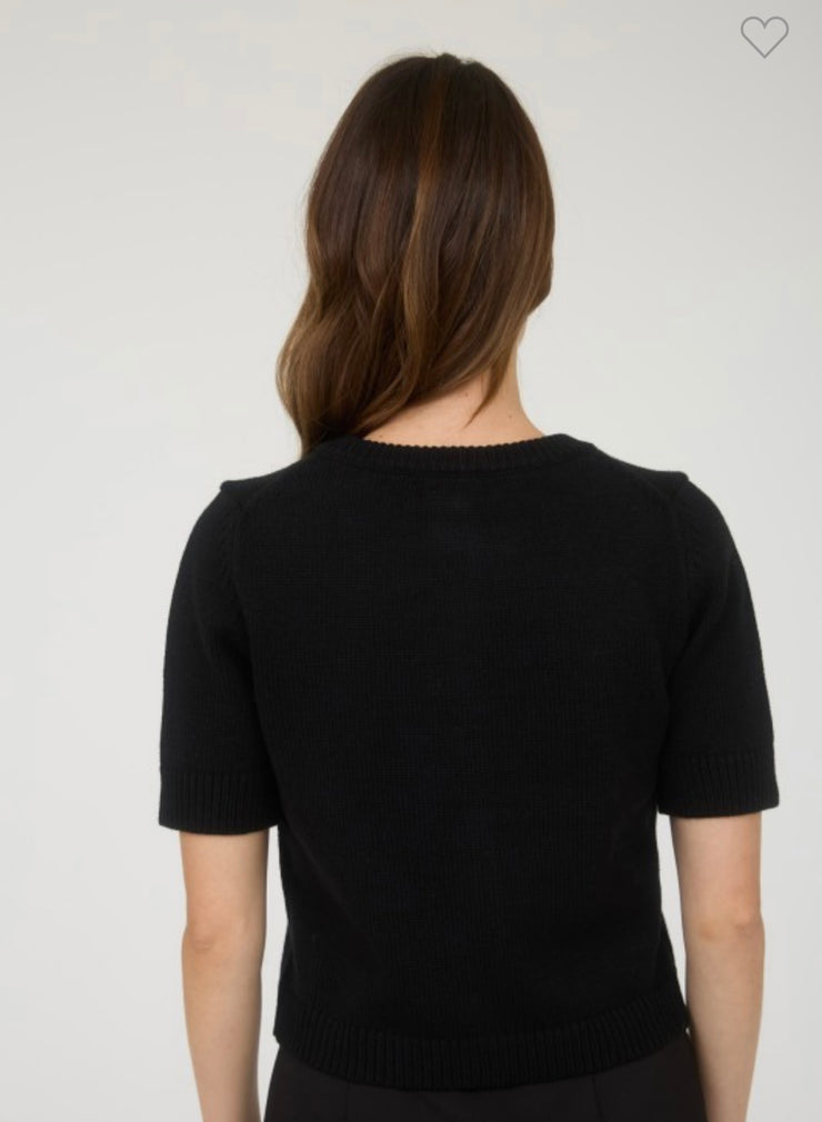 Black Short Sleeve Button Down Knit Cardigan Sweater- Also Available in Brown