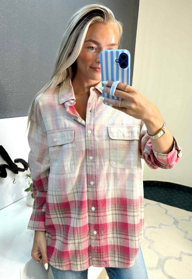 Ombre Long Sleeve Plaid Knit Top
