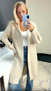 Beige Cable Knit Long Cardigan
