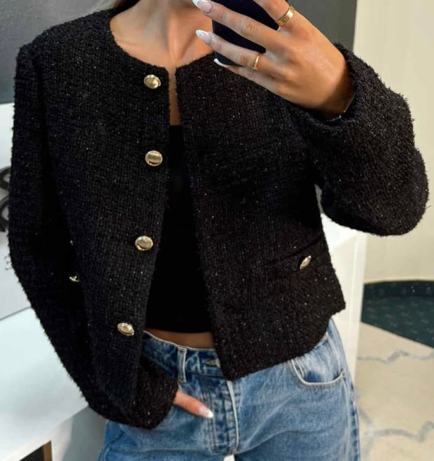 Black Tweed Jacket With Gorgeous Gold Buttonsl