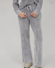 Charcoal Washed Ribbed Long Sleeve  Split Neck Top With Matching Drawstring Pants/ SET