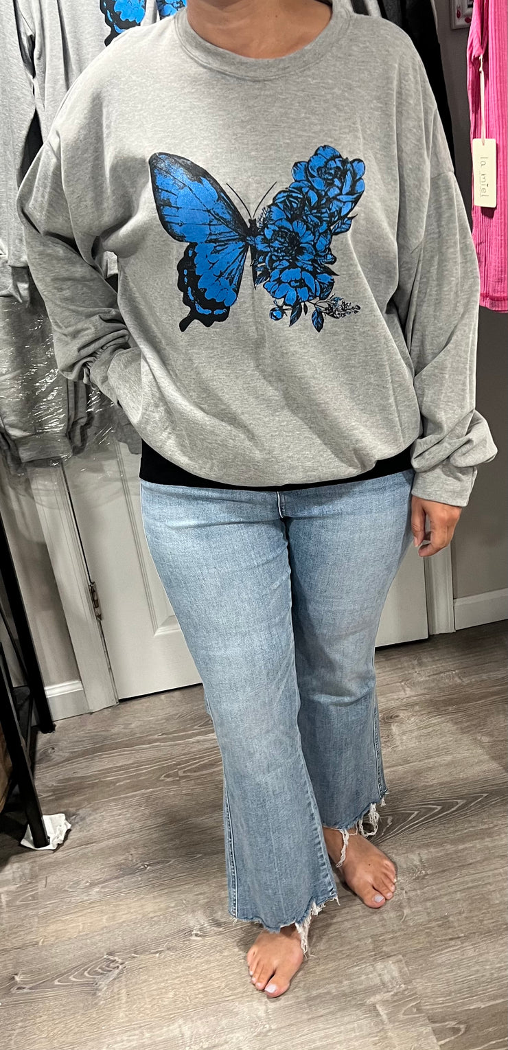 Heather Grey Butterfly Printed Sweatshirt