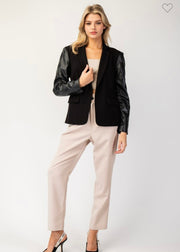 Black Argyle Pleather Blazer Jacket