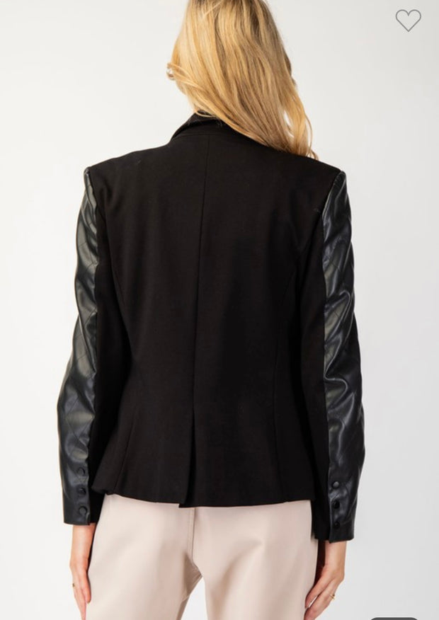 Black Argyle Pleather Blazer Jacket