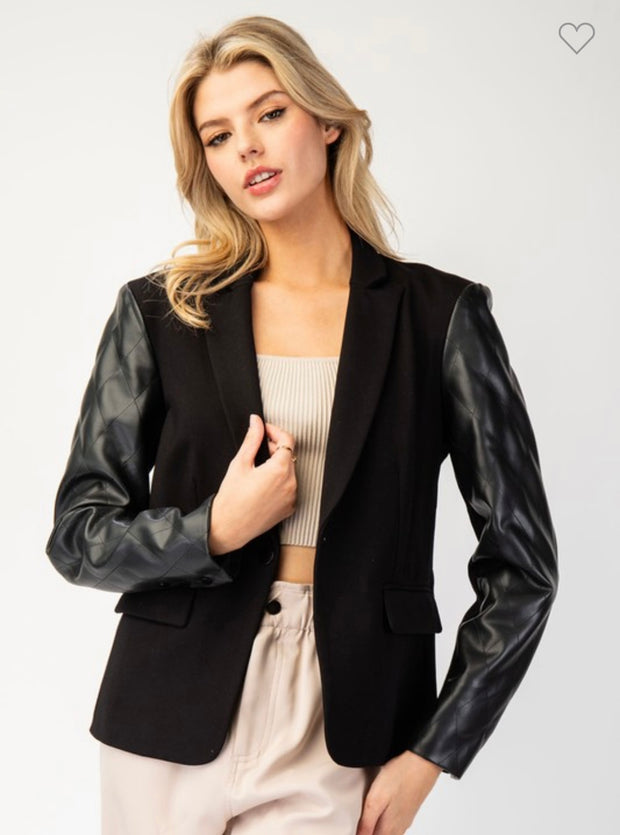 Black Argyle Pleather Blazer Jacket