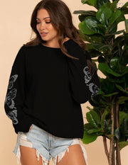 Black Butterfly Print Top