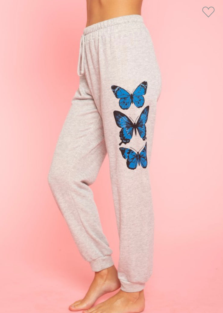 Heather Grey Butterfly Printed Pants