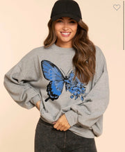 Heather Grey Butterfly Printed Sweatshirt