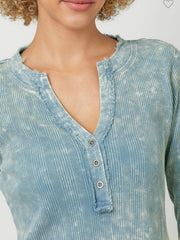 Washed Blue Thermal Henley Top- Available in Pink Lavender too