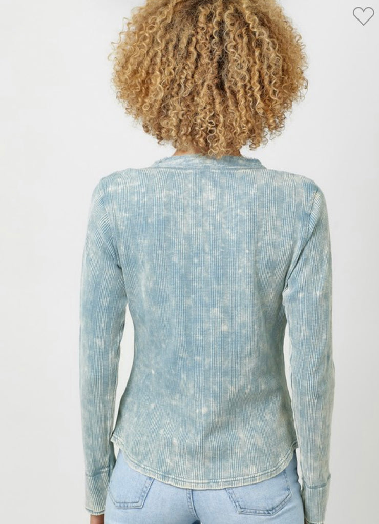 Washed Blue Thermal Henley Top- Available in Pink Lavender too