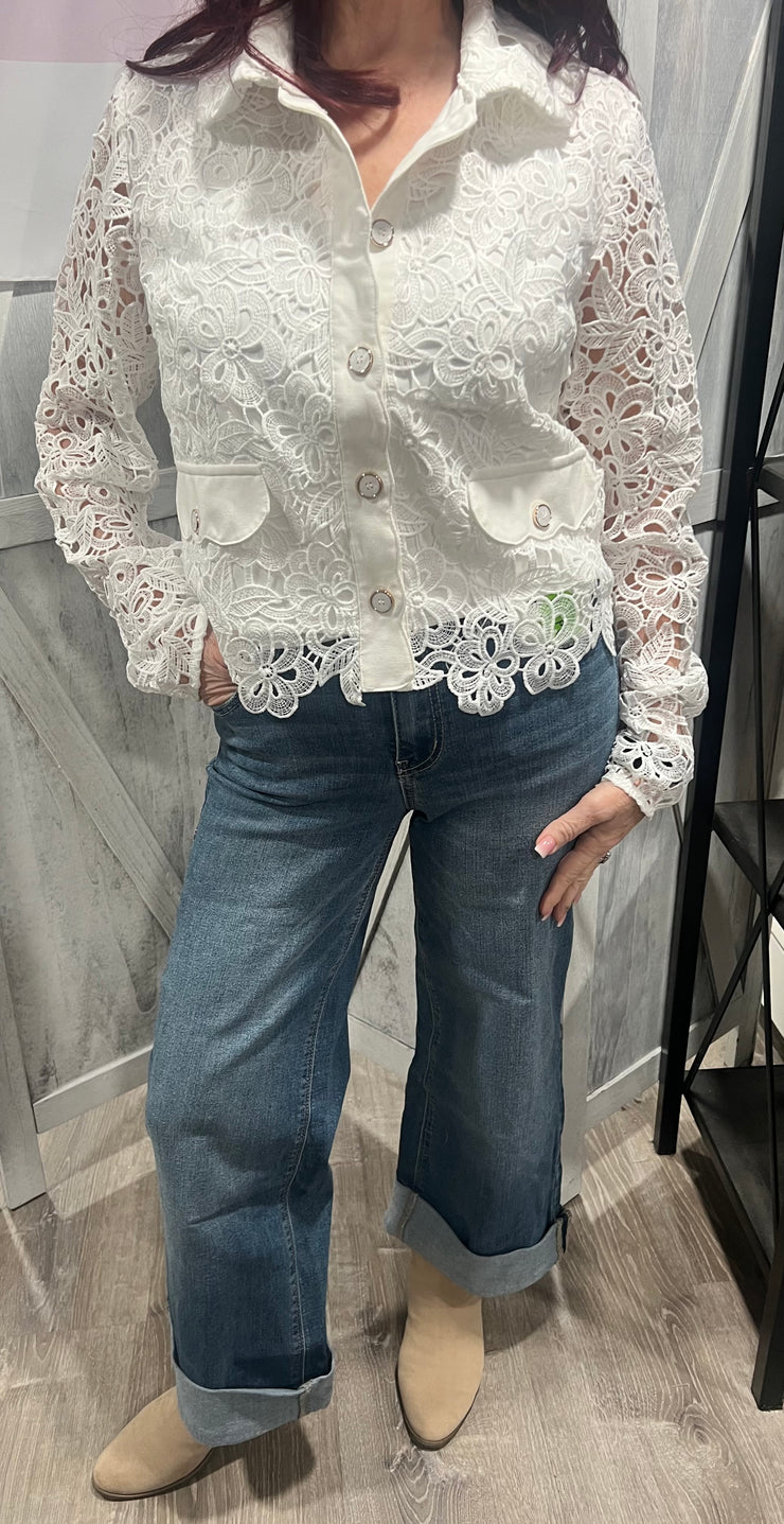 White Lace Jacket With Accent Buttons