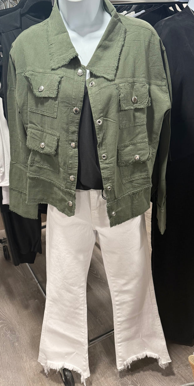 Light Cotton Jacket With Fray Detail- 3 Fall Colors