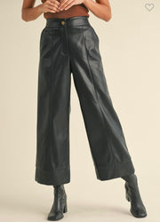 Black Faux Leather Wide Straight Leg Pants