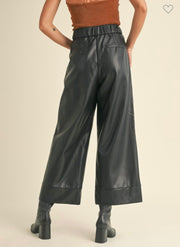 Black Faux Leather Wide Straight Leg Pants