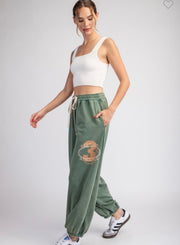 Sage Mineral Washed Star Patch Jogger Pants- Matching Top Available