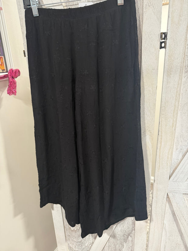 Black Floral Embroidered Gaucho Asymmetric Pant- Matching Top Available
