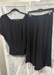Black Floral Embroidered Gaucho Asymmetric Pant- Matching Top Available