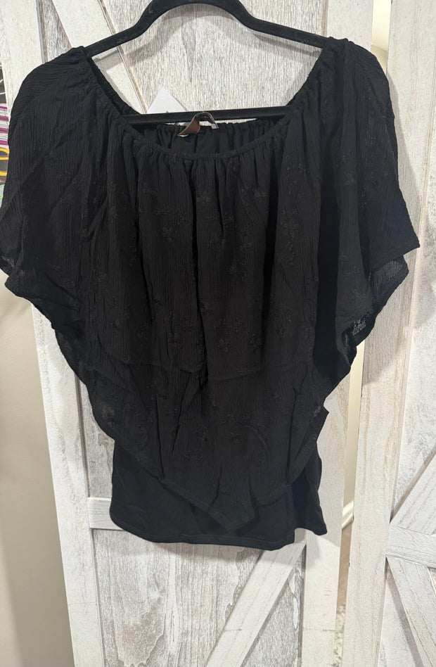 Black Overlay Top With Embroidered Flower Detail- Matching Pants Available