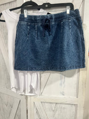 Denim Blue Cotton Blend Mini Skort