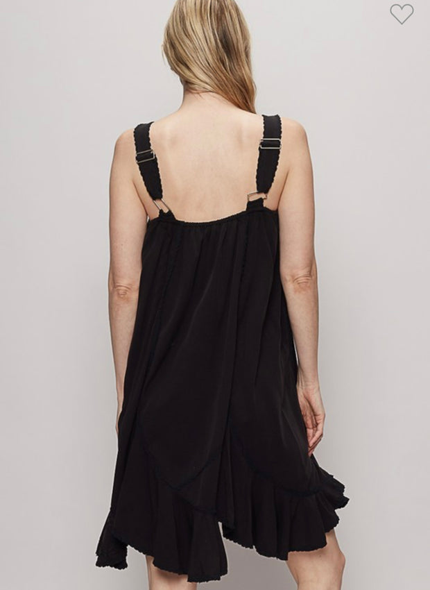 POL Black Vintage Washed Embroidery Detail Solid Dress