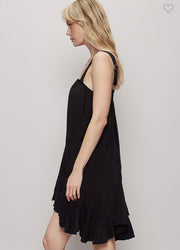 POL Black Vintage Washed Embroidery Detail Solid Dress