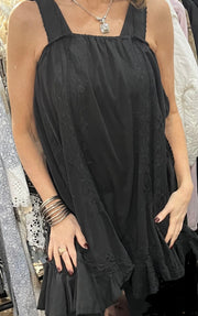 POL Black Vintage Washed Embroidery Detail Solid Dress