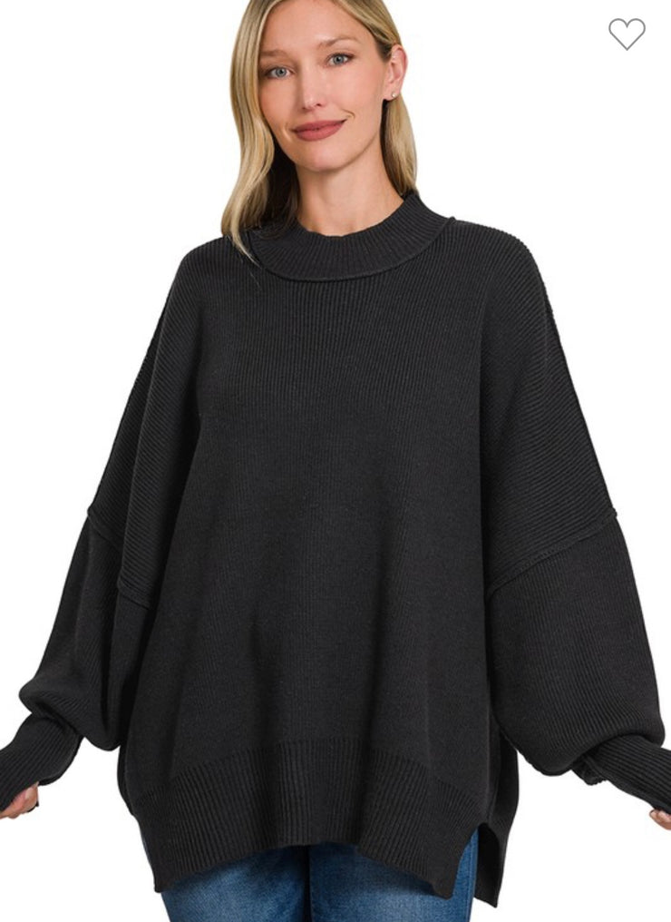 Oversized Comfy Ribbed Sweater- Available in 3 Colors: Black, Bone & Heather Grey