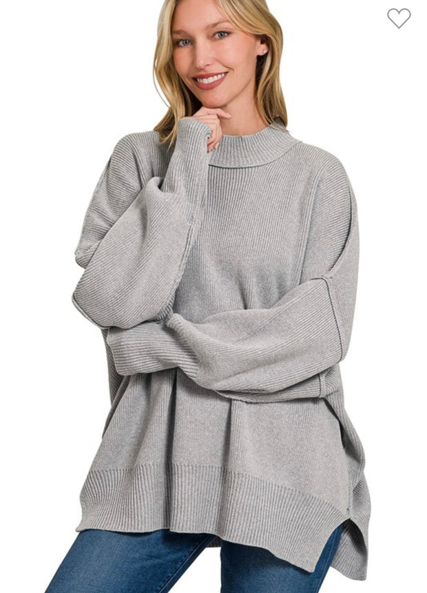 Oversized Comfy Ribbed Sweater- Available in 3 Colors: Black, Bone & Heather Grey